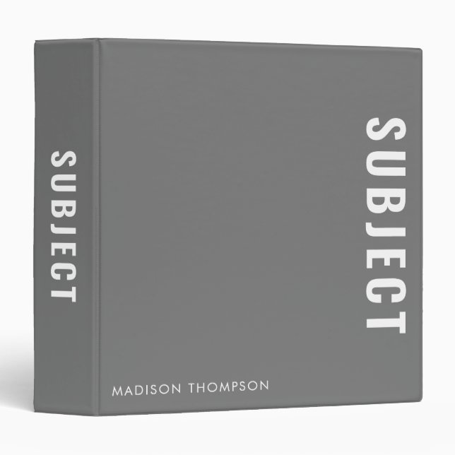 Minimalist Grey School Subject Student Name Binder (Front/Spine)