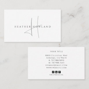 Minimalist Grey Script Monogram Name Business Card