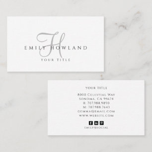 Minimalist Grey Script Monogram Name  Business Card