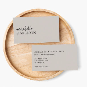 Minimalist Grey Taupe   Modern Elegant Script Business Card