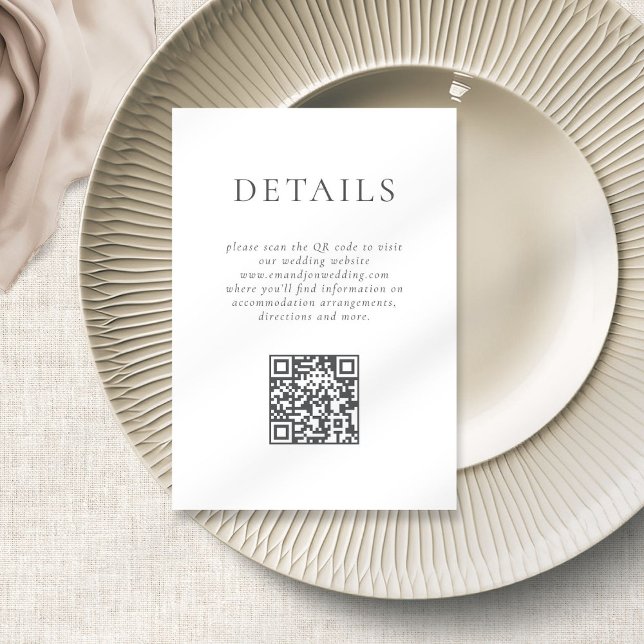 Minimalist Grey Text QR Code Wedding Details Enclosure Card (Creator Uploaded)