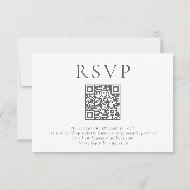 Minimalist Grey Text QR Code Wedding  RSVP Card (Front)