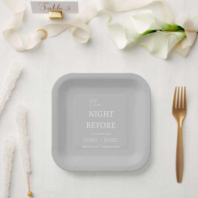 Minimalist Grey the Night Before Wedding Party  Paper Plate (Wedding)