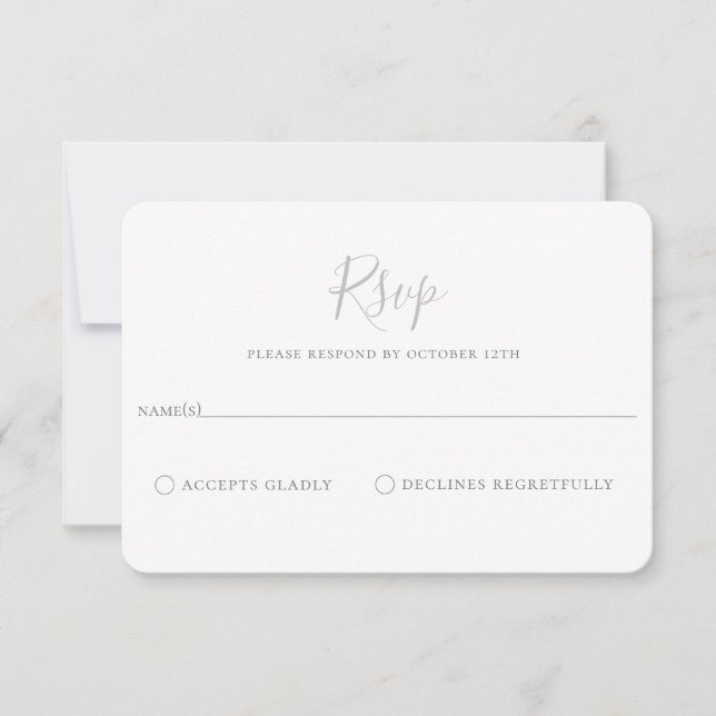 Minimalist Grey Wedding RSVP Card (Front)