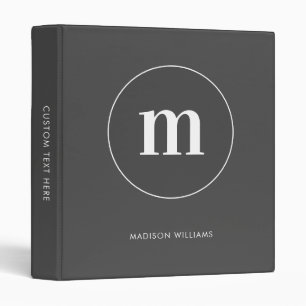 Minimalist Grey White Circle Border Monogram Binder