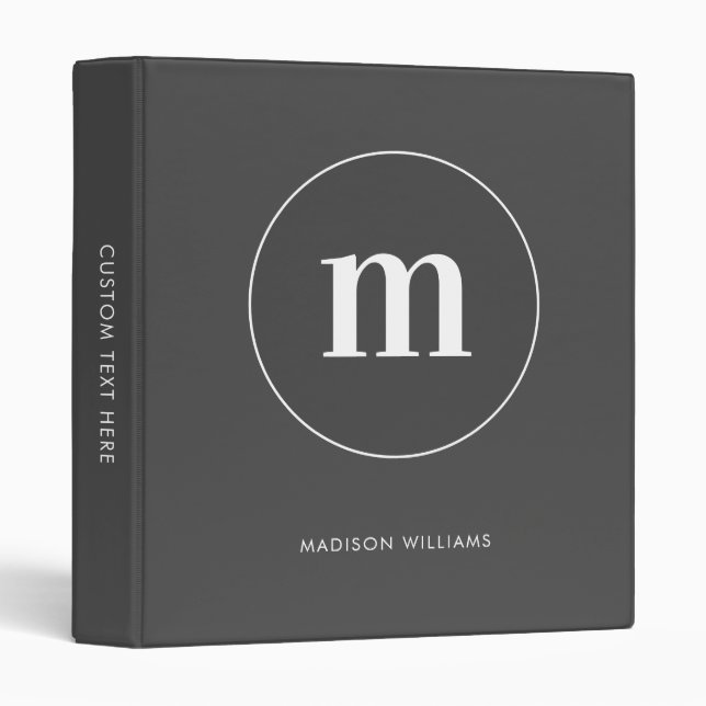 Minimalist Grey White Circle Border Monogram Binder (Front/Spine)