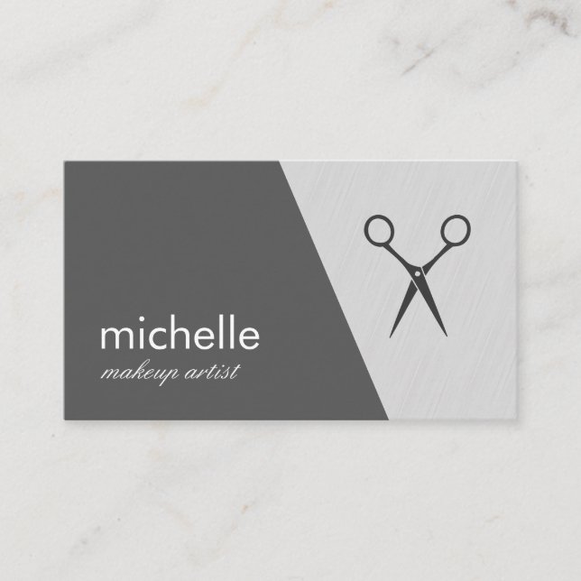 Minimalist Grey White Geometric Shears Business Card (Front)