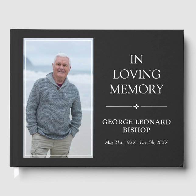Minimalist Grey & White In Loving Memory Photo Guest Book (Front)