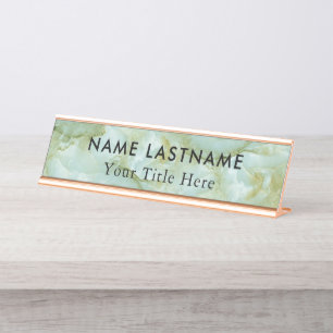 Minimalist Grey White Marble Custom Desk Name Plat Plate