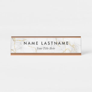 Minimalist Grey White Marble Custom Desk Name Plate