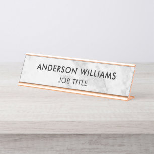 Minimalist Grey White Marble Custom Desk Name Plate
