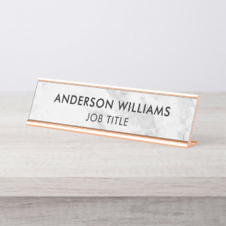 Minimalist Grey White Marble Custom Desk Name Plate