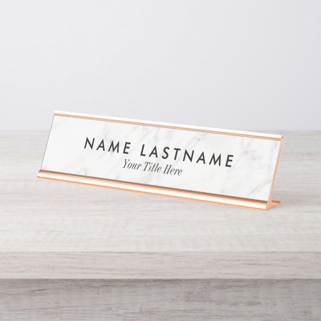 Minimalist Grey White Marble Custom Desk Nameplate (Front)
