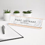 Minimalist Grey White Marble Custom Desk Nameplate<br><div class="desc">Customize this Modern Stylish Light Clean Simple Minimalist Desk Nameplate with Black fonts,  featuring a print of Grey White Marble pattern background. This plate has rose gold metal finish,  you can change this to two other options,  to black or silver metal finish.</div>