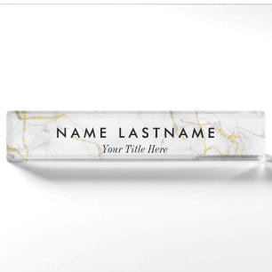Minimalist Grey White Marble Custom Nameplate