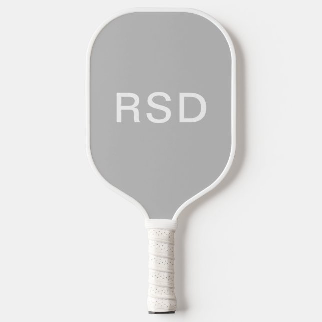 Minimalist Grey White Monogram Initials Pickleball Paddle (Front)