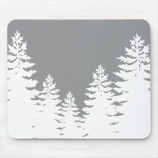Minimalist grey white pine tree silhouette       mouse pad (Front)