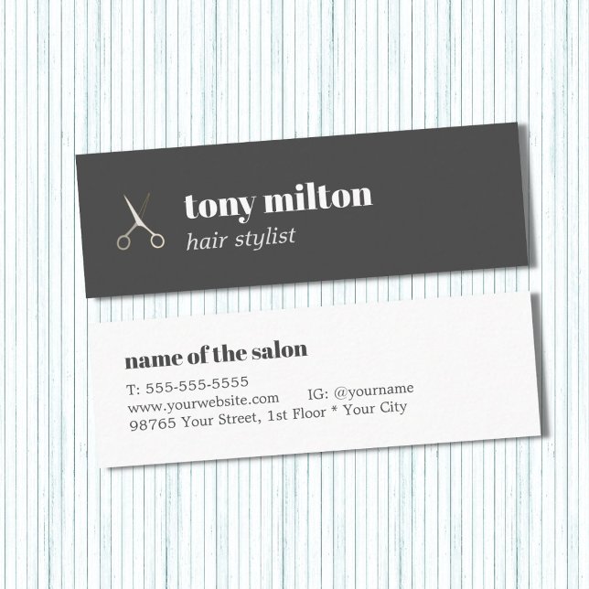Minimalist Grey White Scissors Hair Stylist Mini Business Card (Creator Uploaded)