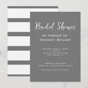 Minimalist Grey White Script Striped Bridal Shower Invitation
