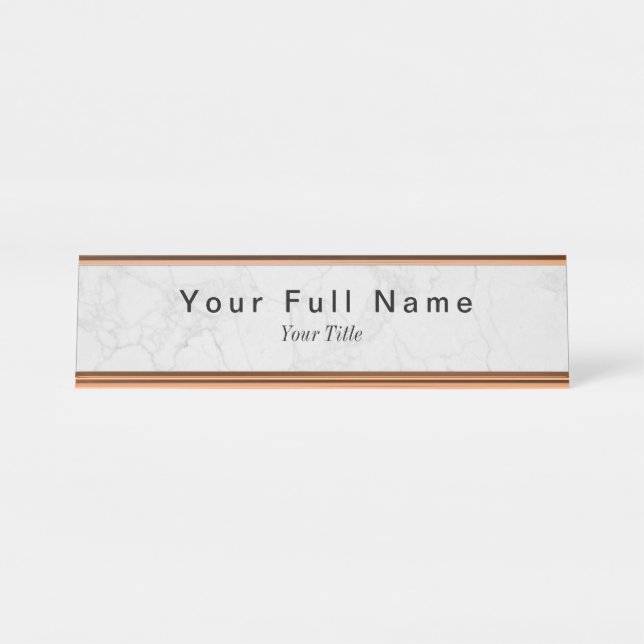 Minimalist Grey White Stone Custom Desk Name Plate (Front)