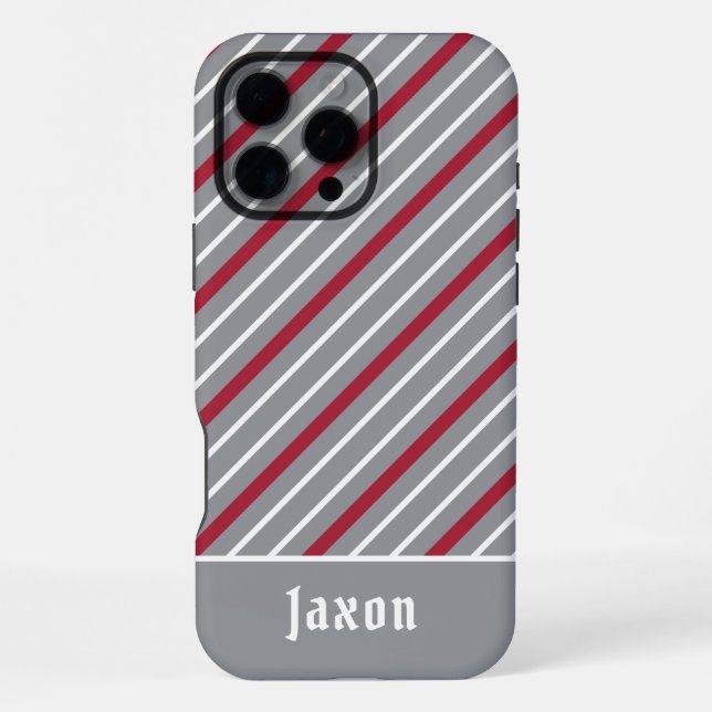 Minimalist Grey with Dark Red and White Stripes iPhone Case (Back)