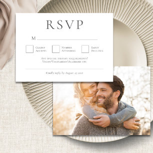 Minimalist Grey Writing Photo Wedding RSVP Card