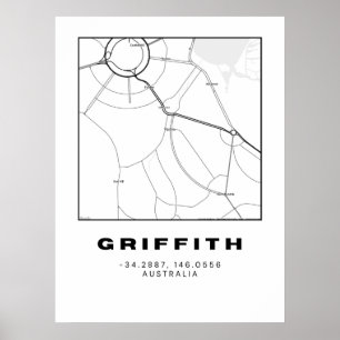 Minimalist Griffith Map with Coordinates   Black a Poster