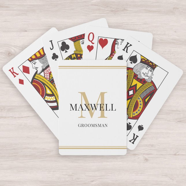 Minimalist Groomsman Black Gold Custom Monogram Playing Cards (Creator Uploaded)