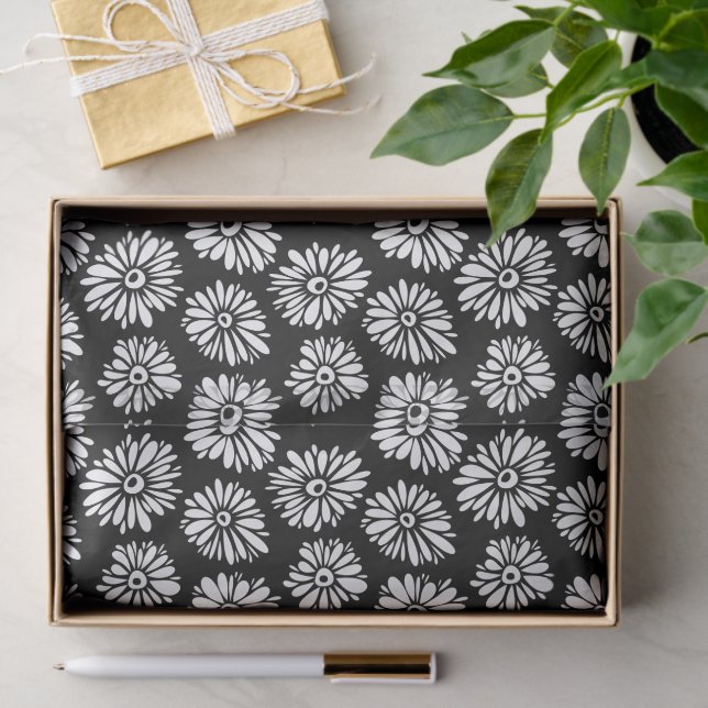 Minimalist Groovy Black and White Daisy Pattern Tissue Paper (Gift)