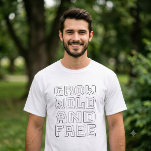 Minimalist Grow Wild Free Retro Outline Design T-Shirt