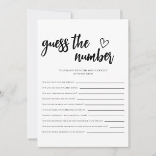 Minimalist Guess the Number Bridal Shower Card
