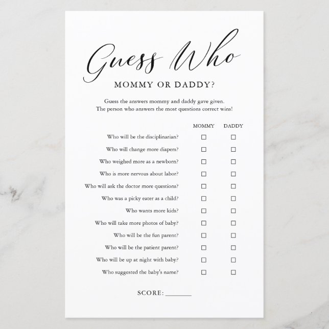 Minimalist Guess Who Mommy or Daddy Game (Front)