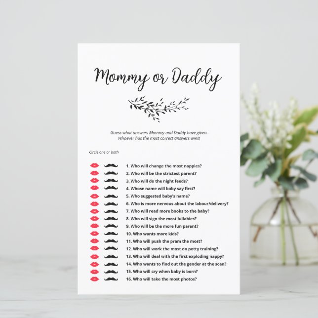 Minimalist Guess Who Said It Mommy or Daddy game (Standing Front)