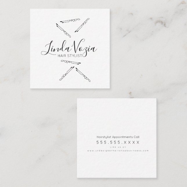 Minimalist Hair Salon Black White  Square Business Card (Front/Back)