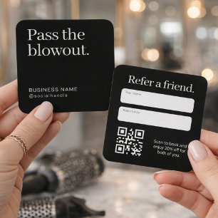 Minimalist Hair Salon Refer a Friend QR Code  Square Business Card