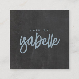 Minimalist Hair Stylist Dusty Blue Script Black Square Business Card