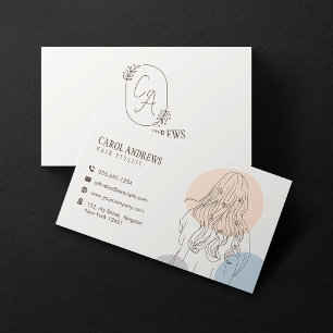 Minimalist Hair Stylist Illustration Beauty Salon Business Card