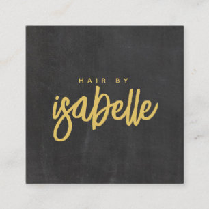 Minimalist Hair Stylist Mustard Script Black Square Business Card