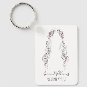 Minimalist Hairstylist Bride Wavy Hair Floral QR Keychain