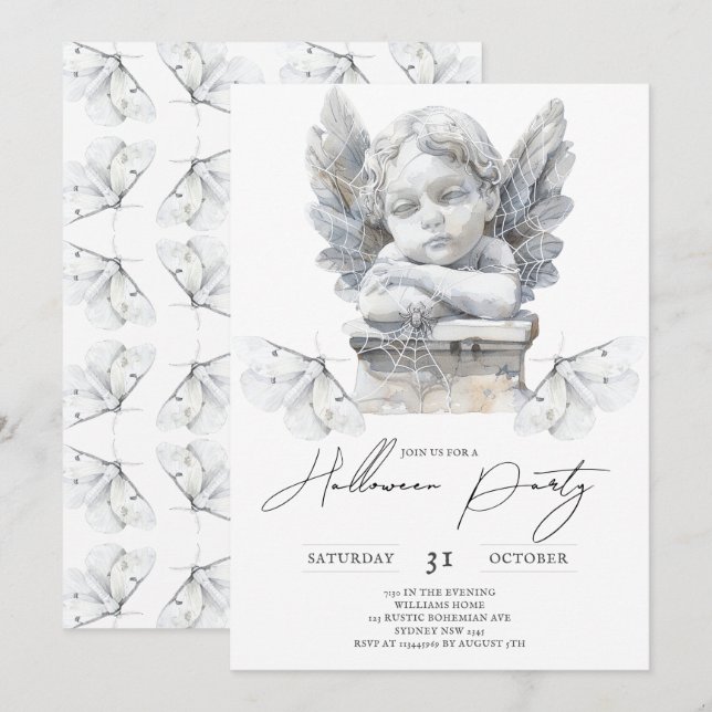 Minimalist Halloween Angel Statue Haunted Forrest Invitation (Front/Back)