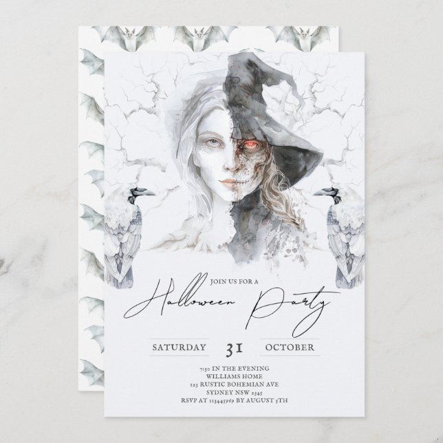 Minimalist Halloween Portrait Haunted Forrest Invitation (Front/Back)