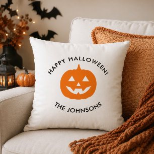 Minimalist Halloween Pumpkin – Personalized Family Throw Pillow