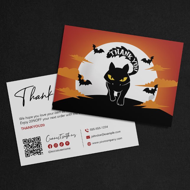 Minimalist Halloween Thank You with Black Cat Card (Creator Uploaded)