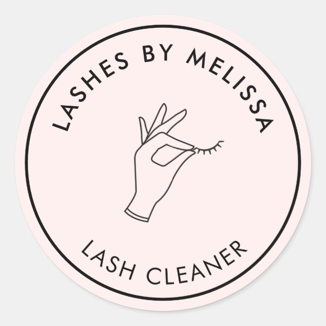 Minimalist Hand and Lashes Circle Logo Pink Classic Round Sticker (Front)