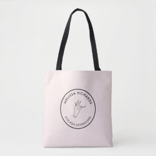 Minimalist Hand and Lashes Circle Logo Pink Tote Bag