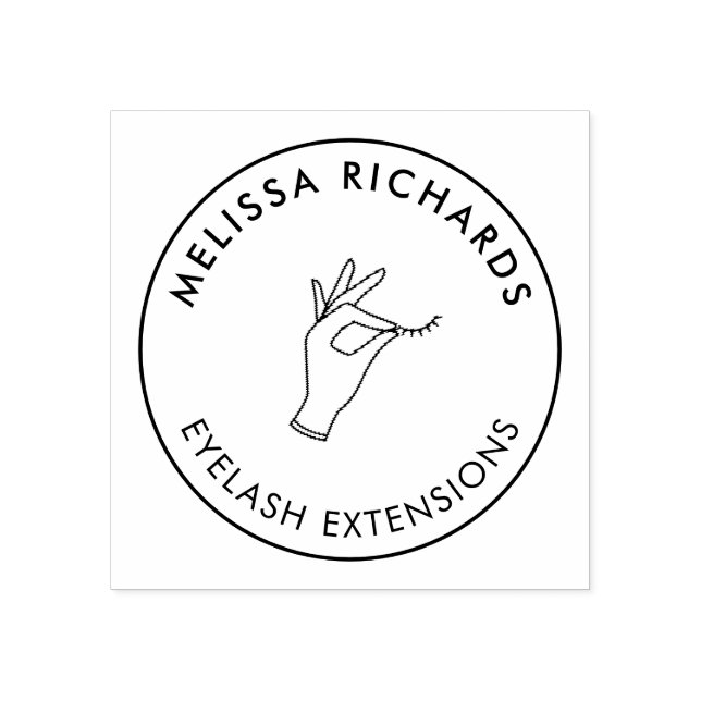 Minimalist Hand and Lashes Circle Logo Rubber Stamp (Imprint)
