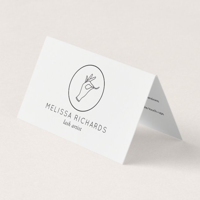 Minimalist Hand and Lashes Logo Aftercare Business Card (Front)