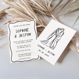 Minimalist Hand Drawn Black & White Wedding Invitation