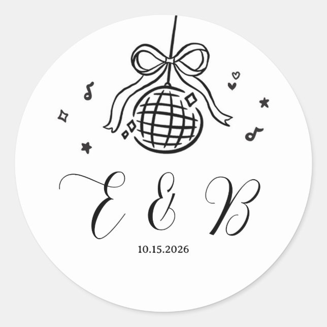 Minimalist Hand Drawn Bow Disco Party Sticker (Front)