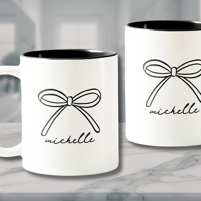 Minimalist Hand Drawn Bow Name Two-Tone Coffee Mug (Minimalist Hand Drawn Bow Name Two-Tone Coffee Mug)